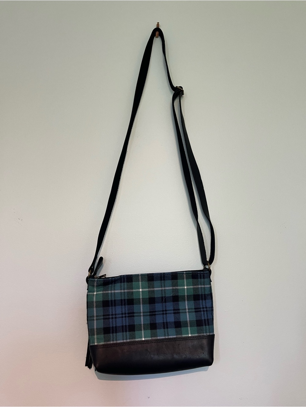 Plaid Crossbody Bag with Black Trim - genuine leather